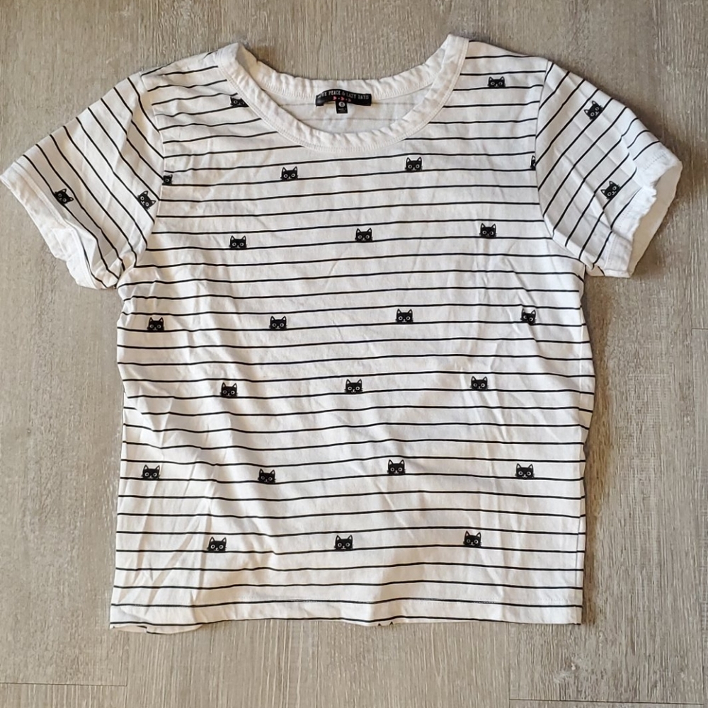 Black and white striped tshirt with cats!